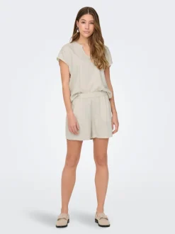 JDYCAYA Hohe Taille Normal geschnitten Leinen Shorts