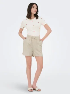 JDYSAY Hohe Taille Normal geschnitten Leinen Shorts