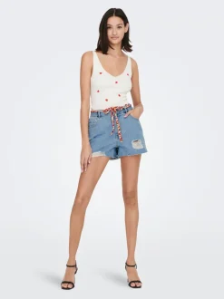 JDYZIGGA Hohe Taille Locker geschnitten Jeans-Shorts