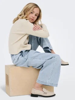 KOGDEIA Hohe Taille Weiter Beinschnitt Jeans