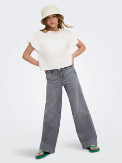 KOGNEW Mittlere Taille Weiter Beinschnitt Jeans