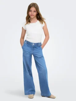 KOGNEW Mittlere Taille Weiter Beinschnitt Jeans