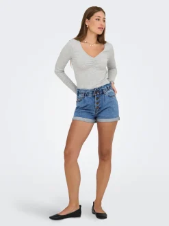 ONLCUBA Hohe Taille Locker geschnitten Jeans-Shorts