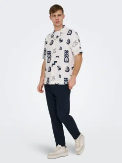 ONSLEO Verjüngt und verkürzt Leinen Chino Hose