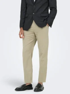 ONSLEO Verjüngt und verkürzt Leinen Chino Hose